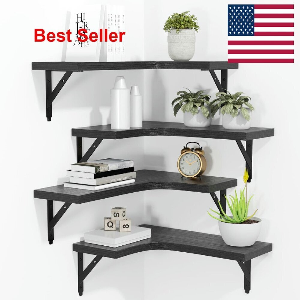Corner Floating Shelves Set Of 4 Rustic Wood Storage Display Wall Mounted